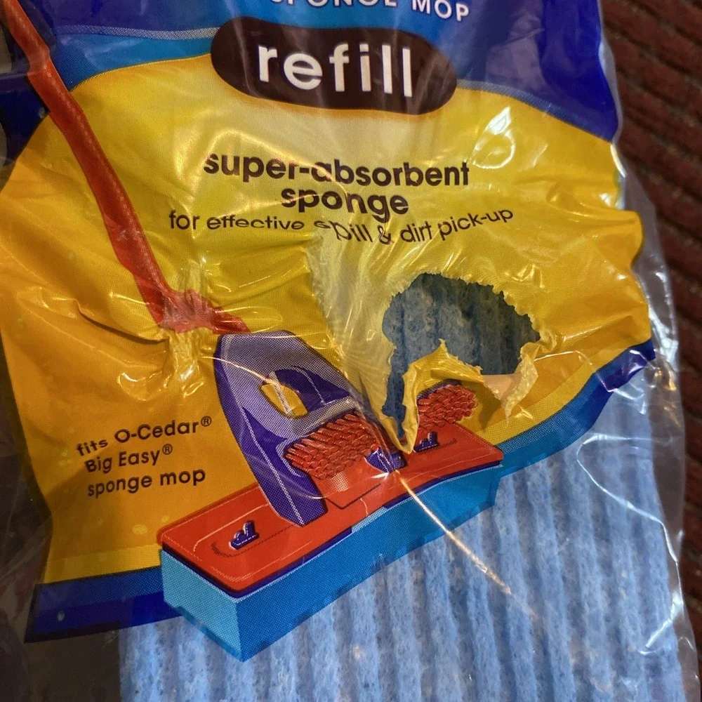 NEW SEALED! O-CEDAR BIG EASY FLAT SPONGE MOP REFILL SNAP-IN TABS DISCONTINUED